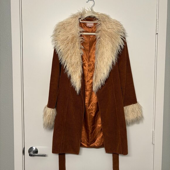 Show Me Your Mumu Penny Lane Faux Fur Corduroy Coat in Sienna Corduroy